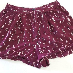 River Island Boho Wine & Off White Musical Notes Print High Waist Flowy Short